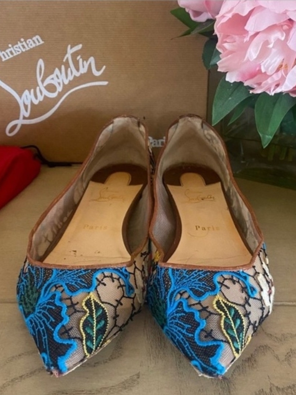 Christian Louboutin Multicolor Embroidered Floral Ballet Flats Size 40 - Picture 3 of 12
